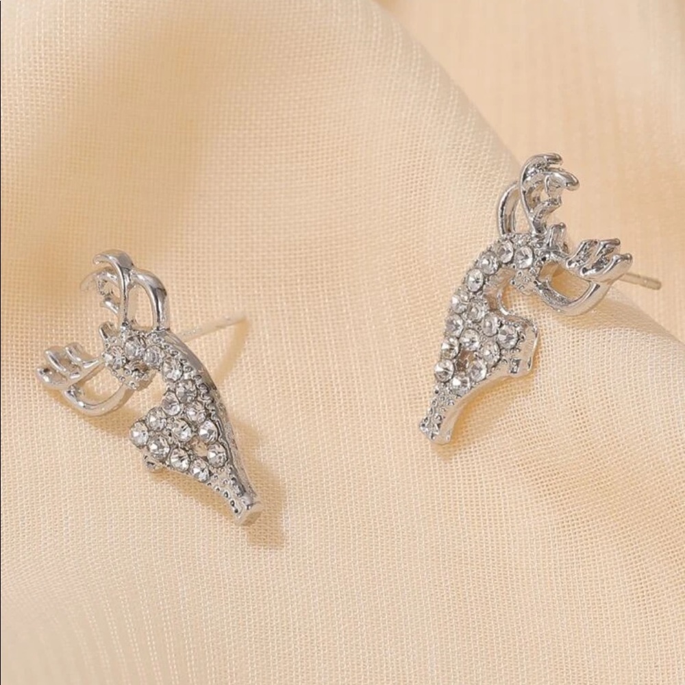 Rhinestone Deer Stud Earrings - Picture 2 of 3